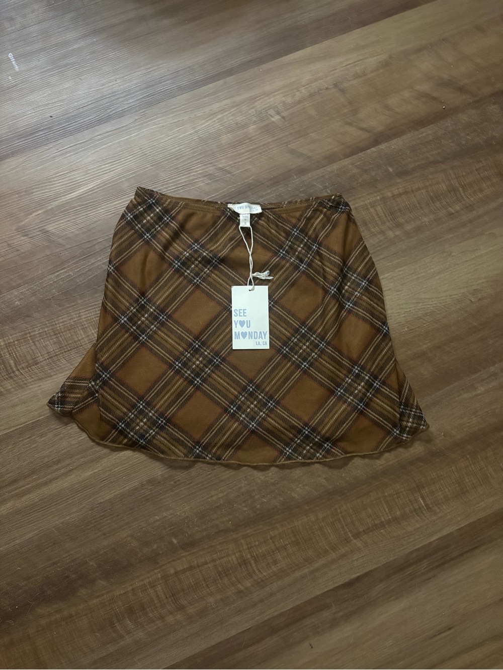 See You Monday Brown Plaid Mini Skirt